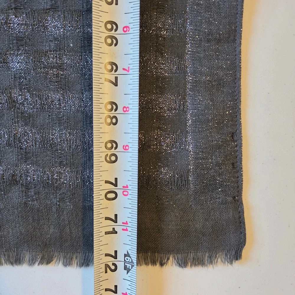 Eileen Fisher Charcoal Grey Silver Metallic Wool Fringe Scarf Shawl Wrap O/S